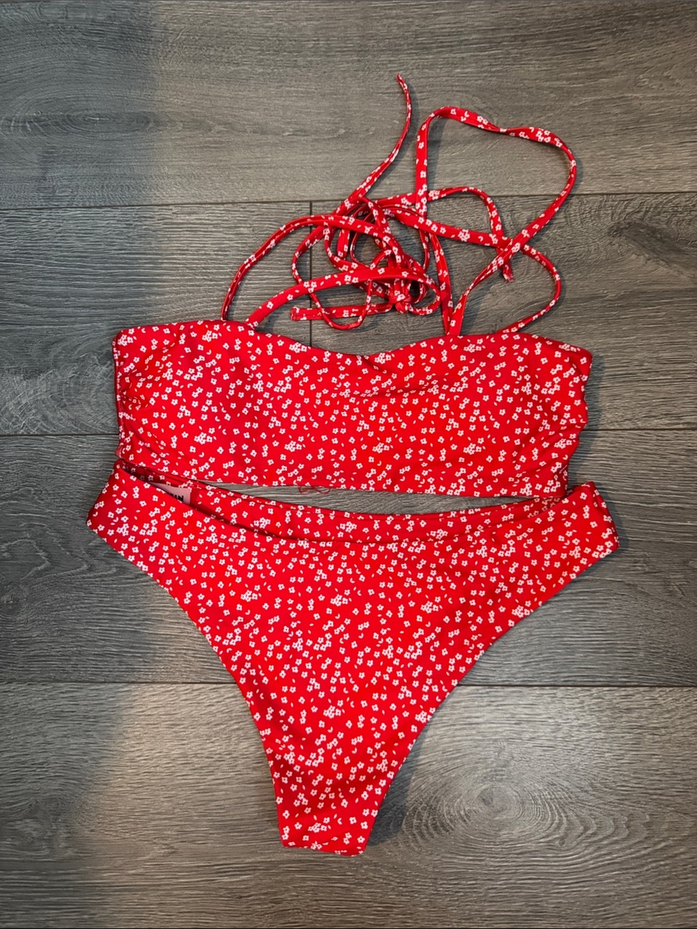 SHEIN Red Floral Two-Piece Swimsuit
